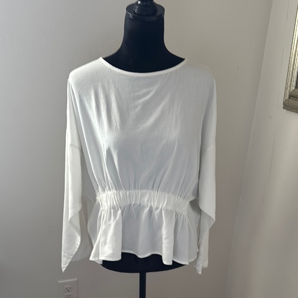 Shades of Grey by Micah Cohen white dolman sleeves white linen cotton top Sz M - Picture 1 of 7